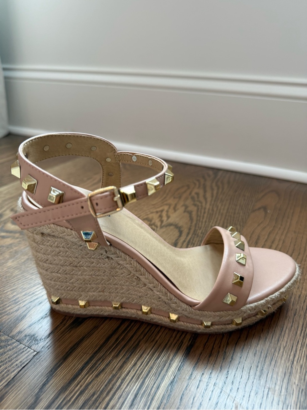 ShuShop Pink Studded Espadrille Wedge Sandals
